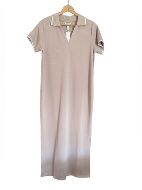 Spanx AirEssentials Pique Ashwood Beige Short Sleeve Polo Maxi Dress size L